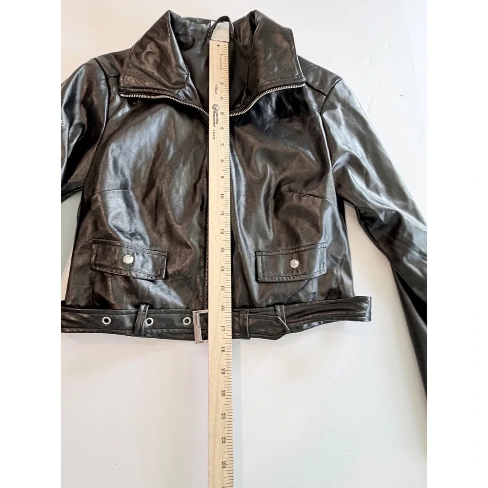 Chucky Horror Franchise Faux Leather Cropped Biker Jacket Black Small‎